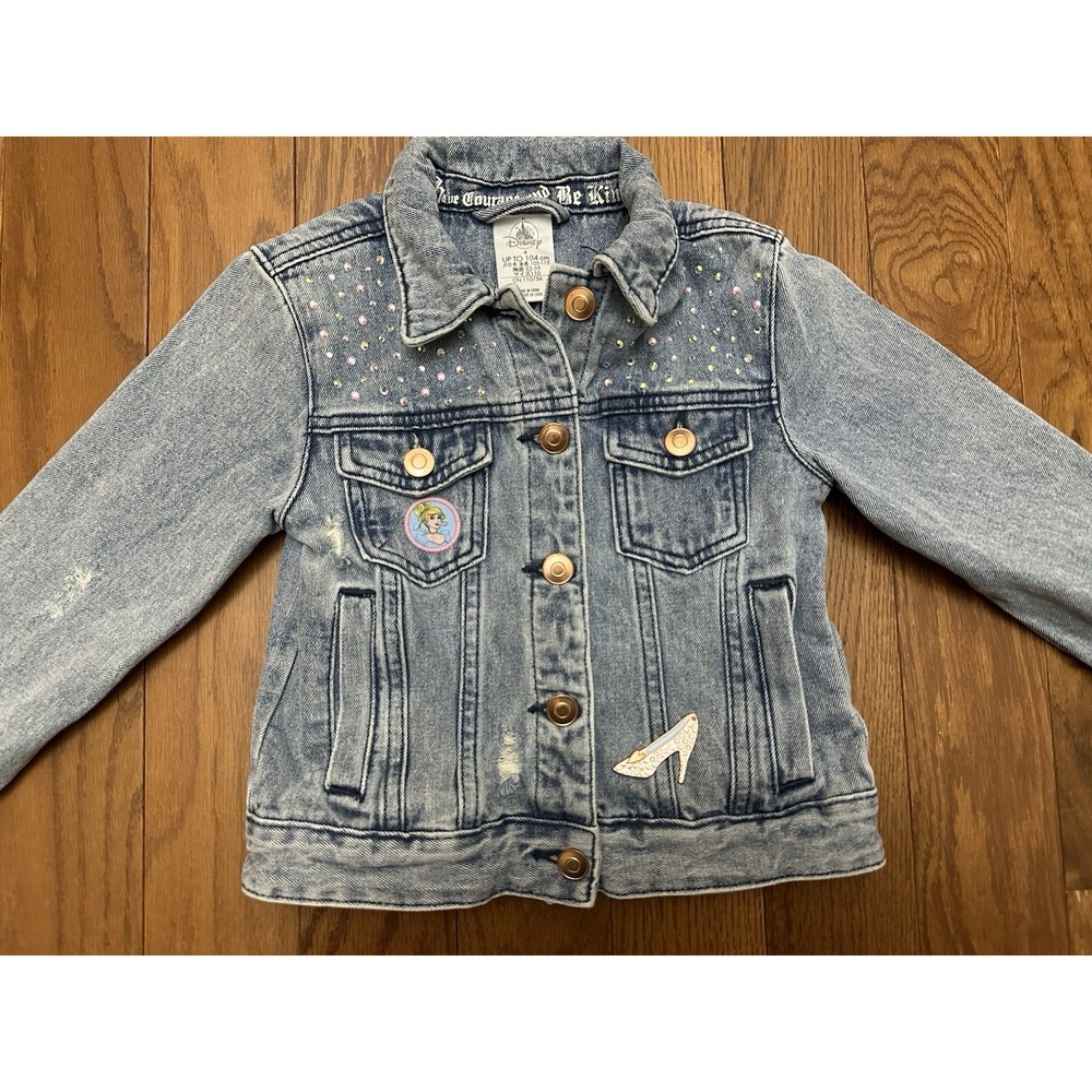DISNEY STORE PARKS PRINCESS CINDERELLA CASTLE DENIM‎ JEAN JACKET GIRLS SIZE 4